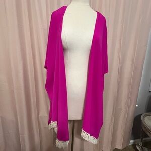 Chic Soul Vibrant Pink Open-Front Kimono with Fringe 2X